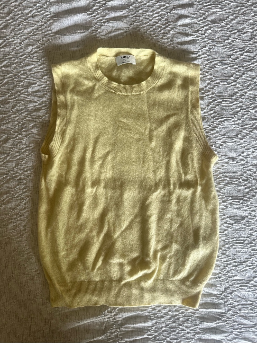 Aritzia Pale Yellow Cashmere Sleeveless Sweater Vest